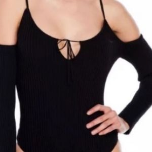 Black Rib Knit Cold Shoulder Body Suit by Honey Punch NWT